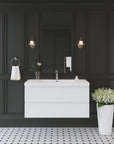 Oakmere Series 42" White Bathroom Floating Vanity with Resin Sink & 2 Soft-Close Drawers