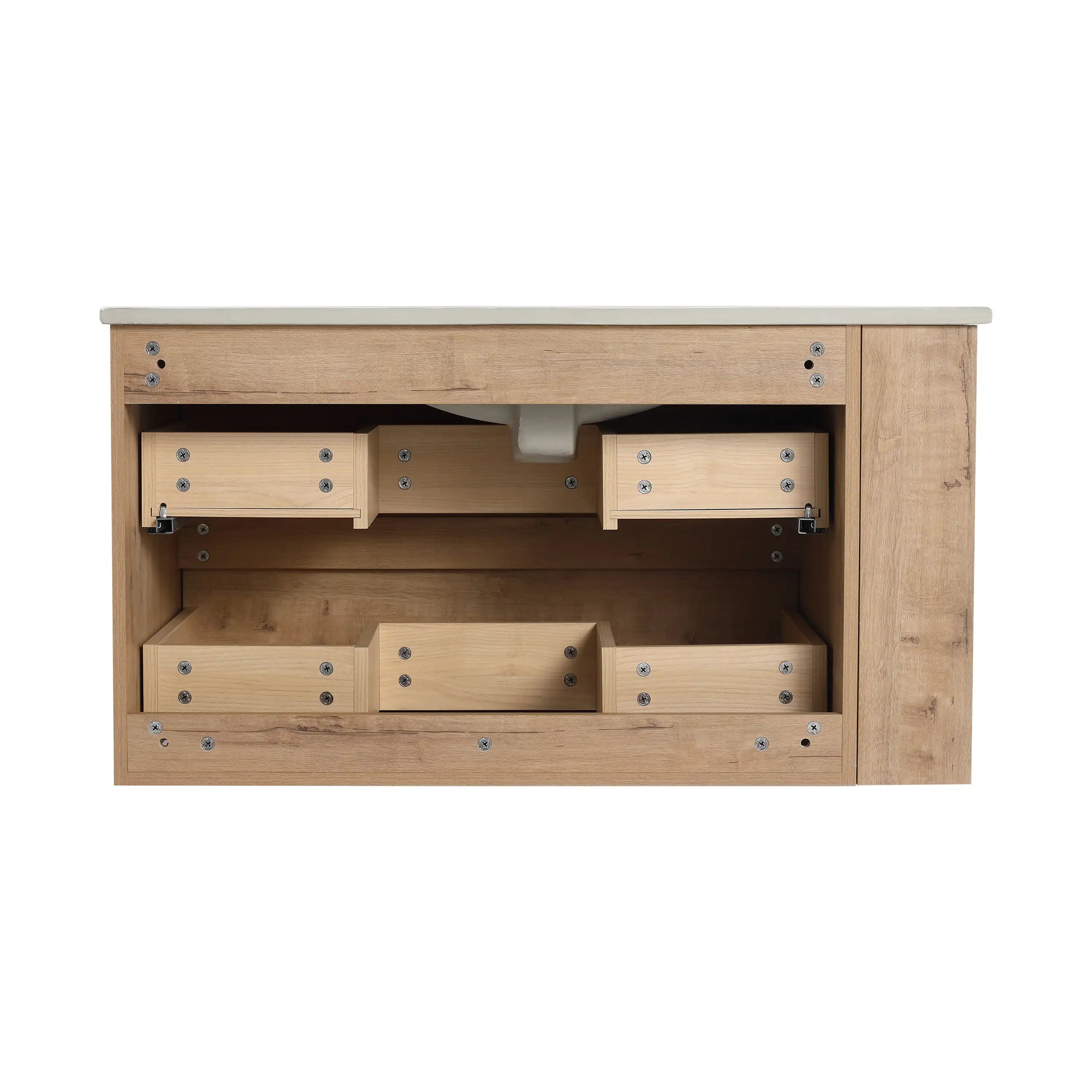36" wall mounted bathroom vanity internal drawer structure with organized storage compartments | Ace Decor