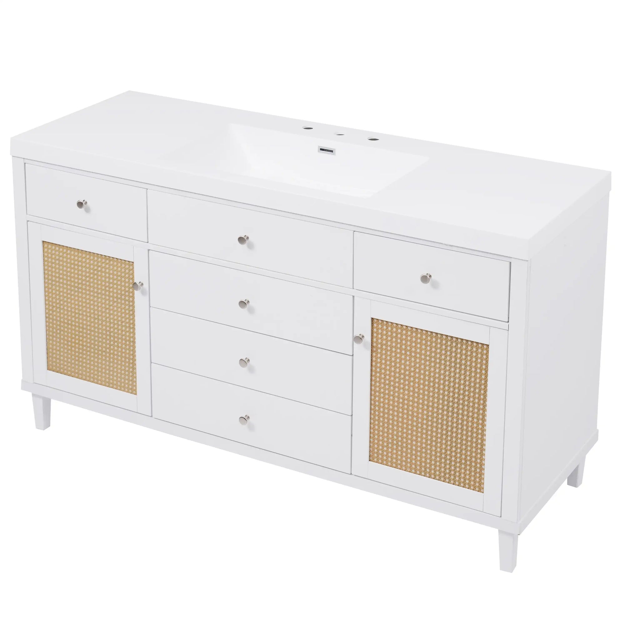 Soleil 60&quot; Bathroom Vanity with Sink, Elegant White Cabinet with Drawers