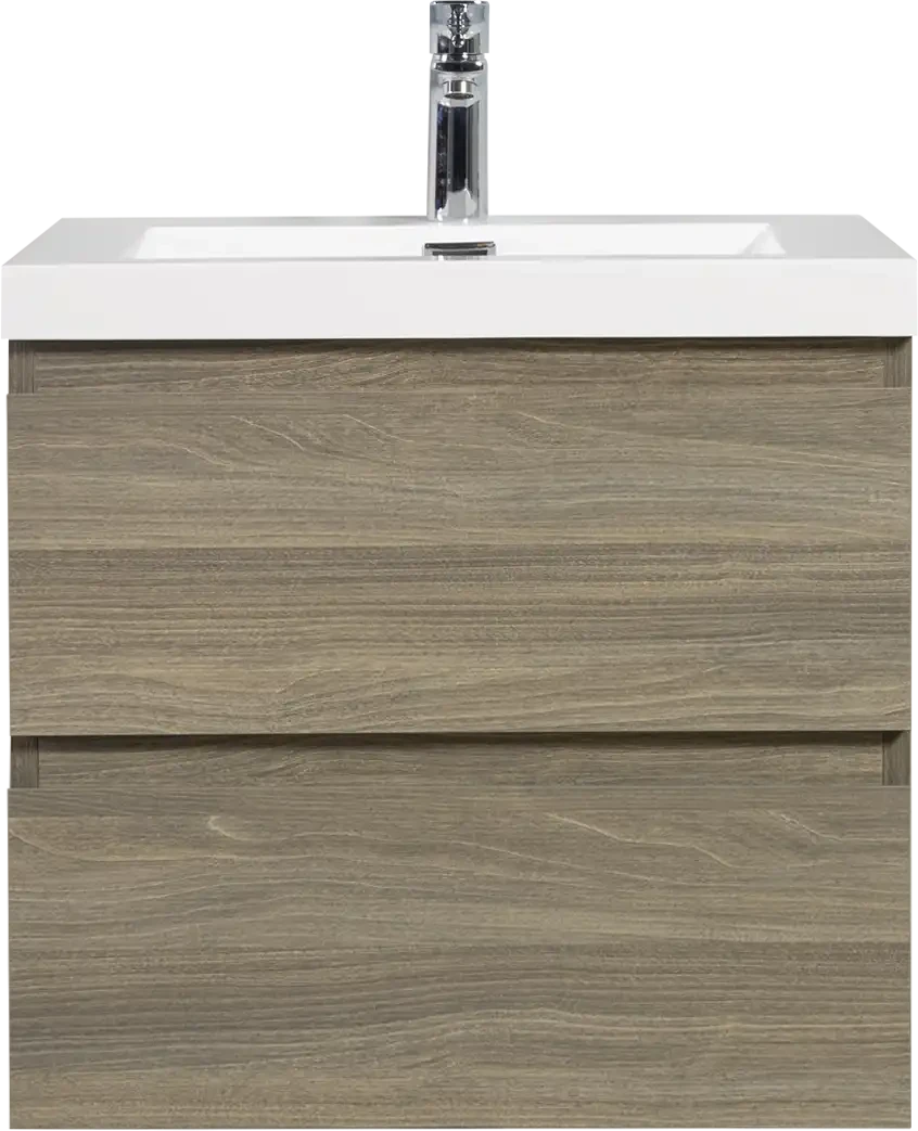 Floating Bathroom Vanity with Resin Top Basin &amp; Soft Close Drawers - Modern Wall-Mounted Storage Cabinet color: Ash Grey