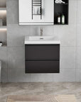 Floating Bathroom Vanity with Resin Top Basin & Soft Close Drawers - Modern Wall-Mounted Storage Cabinet color: Black