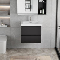 Oakmere Series 24" Black Bathroom Floating Vanity with Resin Sink & 2 Soft-Close Drawers