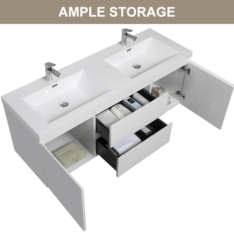 47/59" Modern Floating Bathroom Vanity with Resin Top Basin color: White | sink: Double