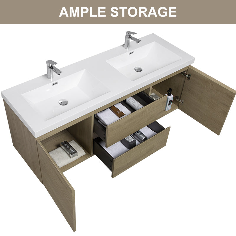 47/59" Modern Floating Bathroom Vanity with Resin Top Basin color: Oak | sink: Double