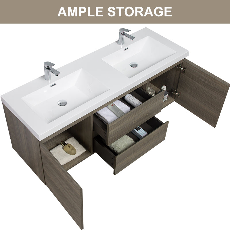 47/59" Modern Floating Bathroom Vanity with Resin Top Basin color: Ash Grey | sink: Double