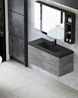 Floating Bathroom Vanity with Quartz Sand Basin and Soft Close Drawers color: Grey