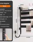 18 x 30 matte black heated towel rack with touchscreen temperature control and timer | Ace Decor