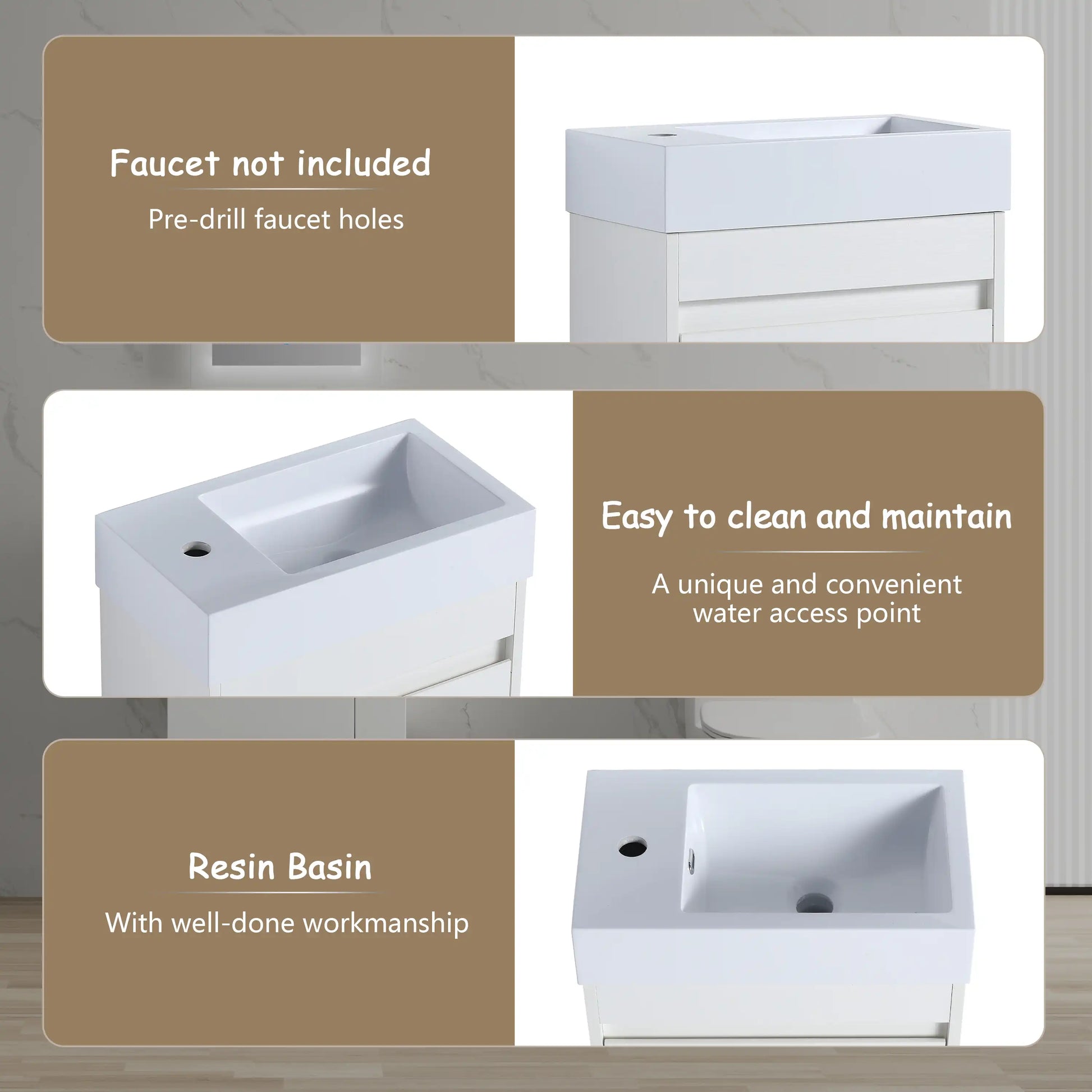 18'' Floating Bathroom Vanity with White Resin Sink & Soft-Close Door color: White Straight Grain