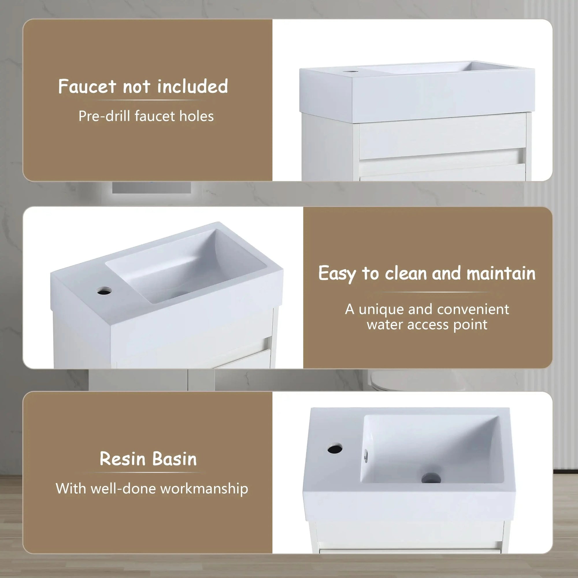 18'' Floating Bathroom Vanity with White Resin Sink & Soft-Close Door color: White Straight Grain