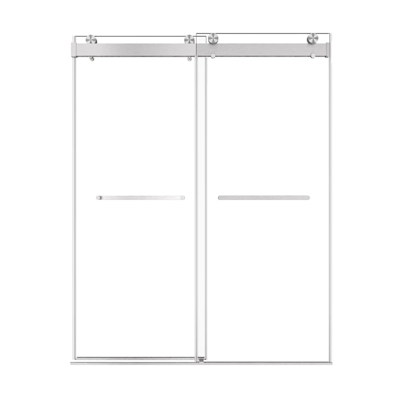 Trivon-Plus Series 60" x 76" Frameless Sliding Bypass Shower Door - 3/8" Tempered Glass, Brushed Nickel