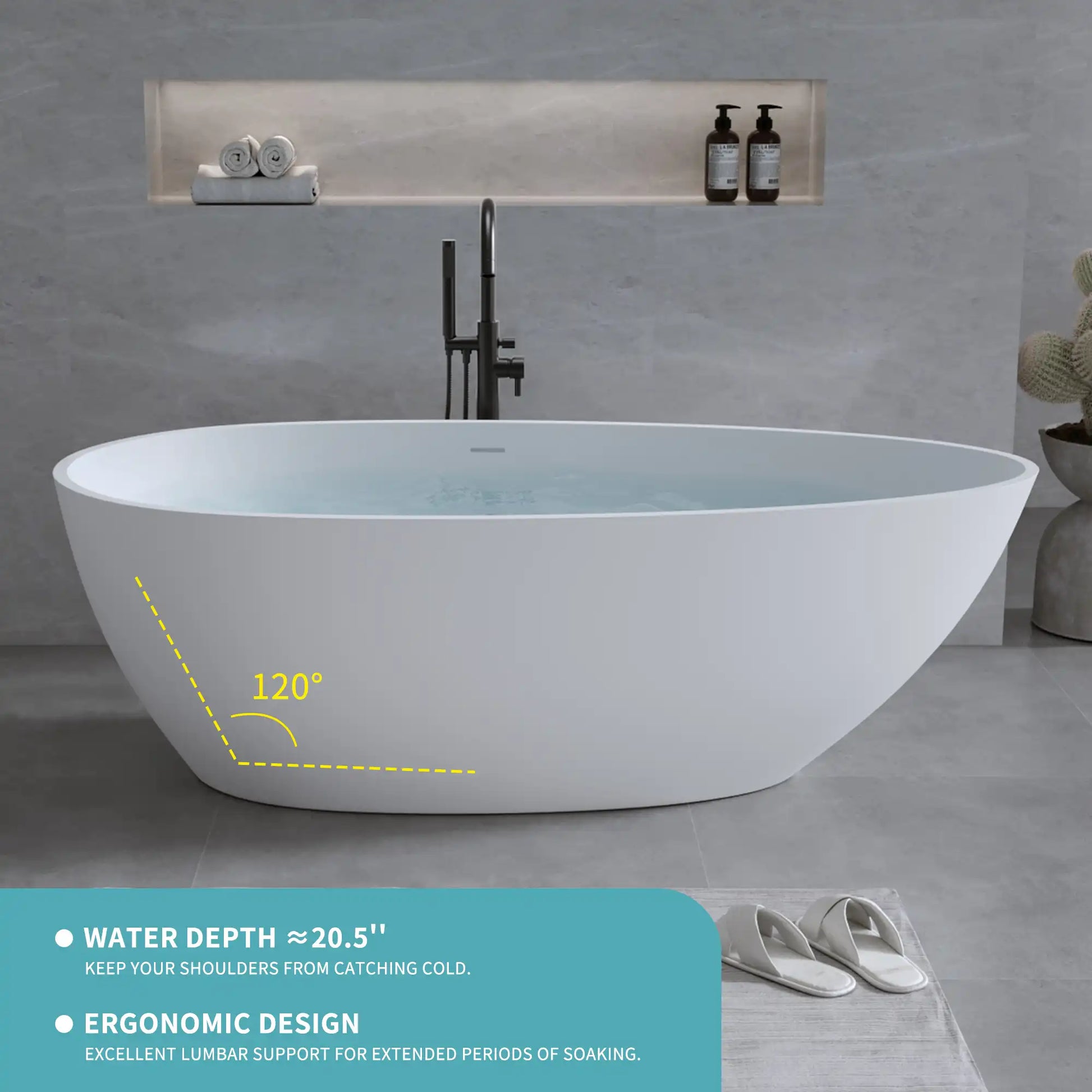 59" Matte White Egg-Shaped Resin Stone Freestanding Tub with Overflow & Pop-Up Drain – Stylish Solid Surface for Modern Bathrooms color: Matte White