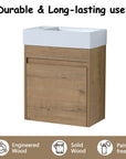 Durable construction of 18" wall mount bathroom sink vanity featuring engineered wood cabinet and resin sink | Ace Decor
