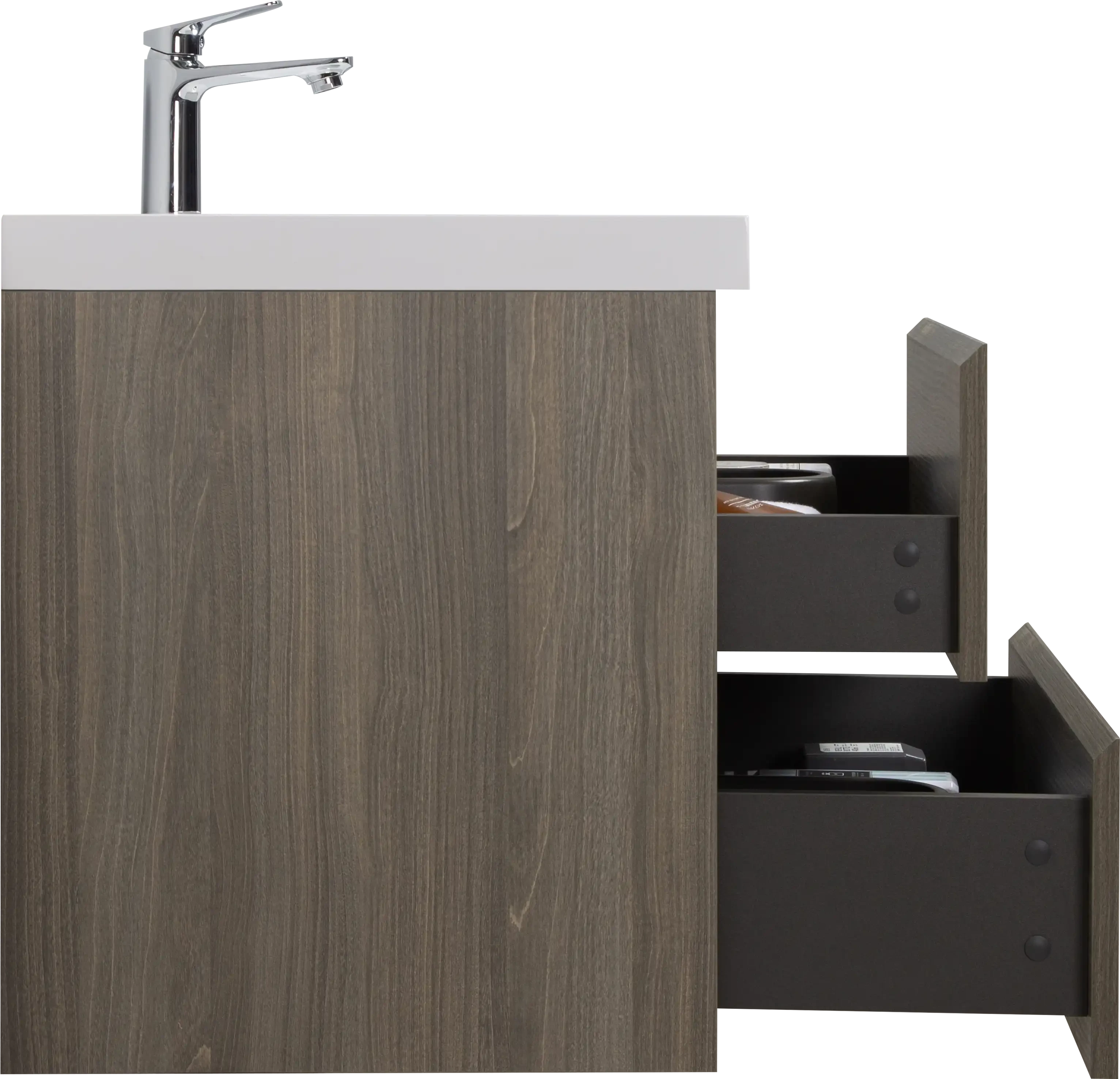 Floating Bathroom Vanity with Resin Top Basin & Soft Close Drawers - Modern Wall-Mounted Storage Cabinet color: Ash Grey