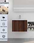 Monterey Series 36" Floating Bathroom Vanity in California Walnut with Side Cabinet and Integrated Sink
