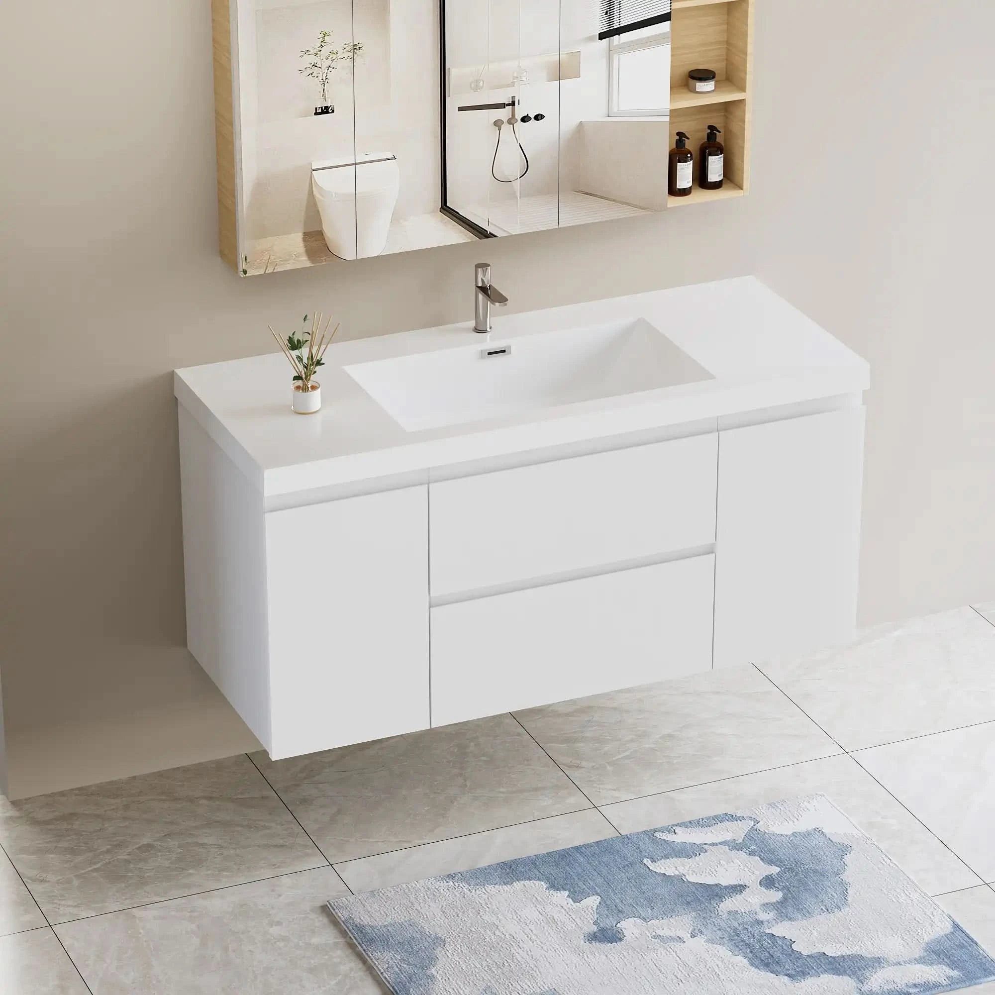 47/59&quot; Modern Floating Bathroom Vanity with Resin Top Basin color: White | sink: single