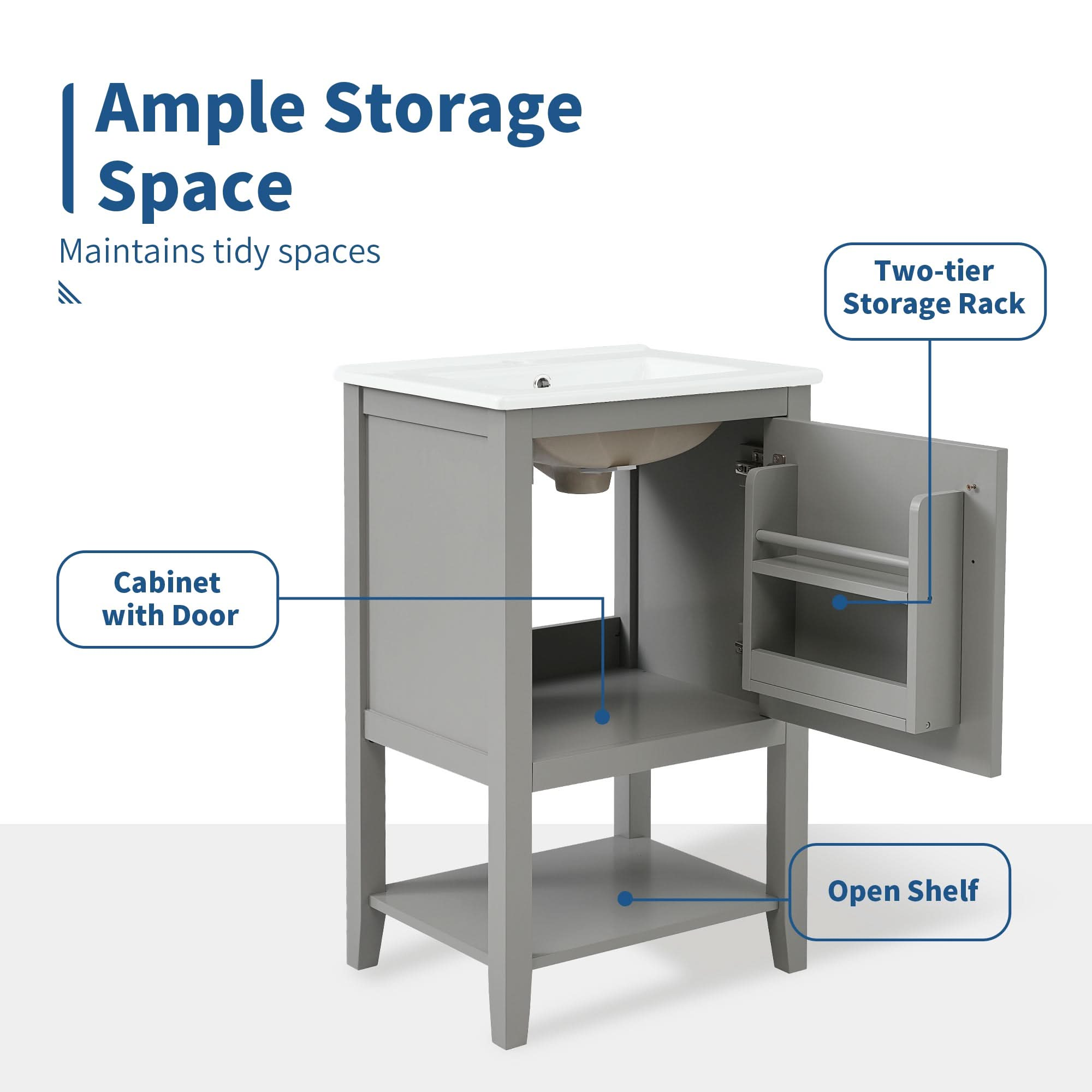 bathroom vanity cabinet open shelf color:grey