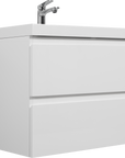 Floating Bathroom Vanity with Resin Top Basin & Soft Close Drawers - Modern Wall-Mounted Storage Cabinet color: White