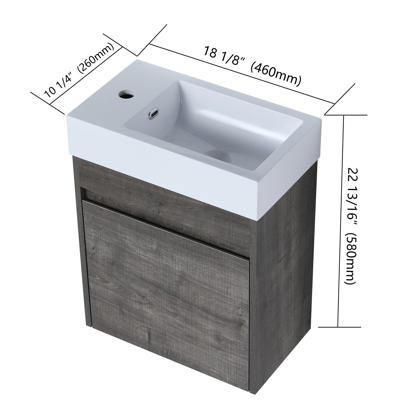 18'' Floating Bathroom Vanity with White Resin Sink & Soft-Close Door color: Plaid Grey Oak