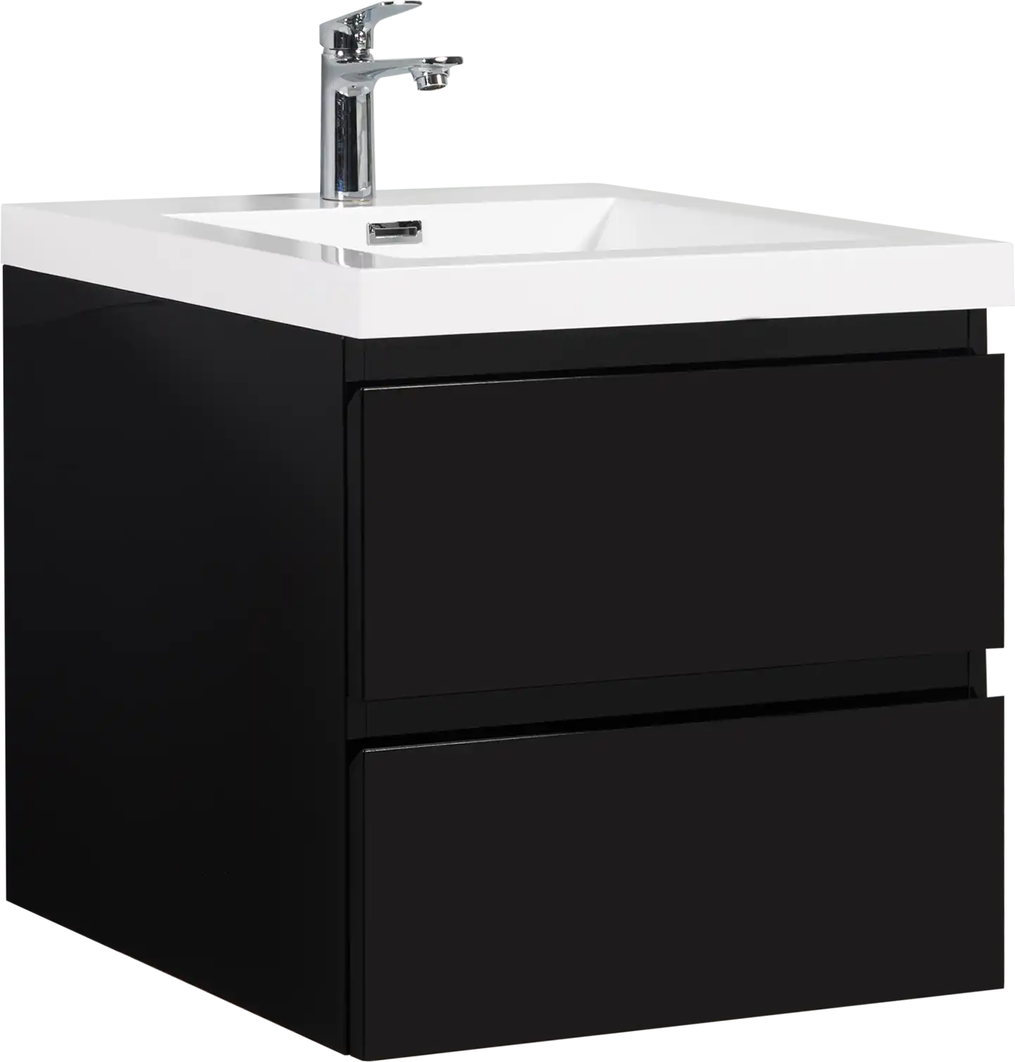 23-42 Inch Glossy Black Bathroom Floating Vanity with Resin Sink and 2 Soft-Close Drawers