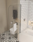34 x 58 frameless bathtub shower door shown in pivot-open position with chrome hardware | Ace Decor