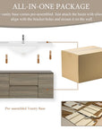 Pre-assembled 48 inch bathroom vanity packaging showing easy wall-mounted installation system | Ace Decor