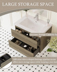 Oakmere Series 30" Ash Grey Bathroom Floating Vanity with Resin Sink & 2 Soft-Close Drawers
