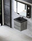 Floating Bathroom Vanity with Quartz Sand Basin and Soft Close Drawers color: Grey