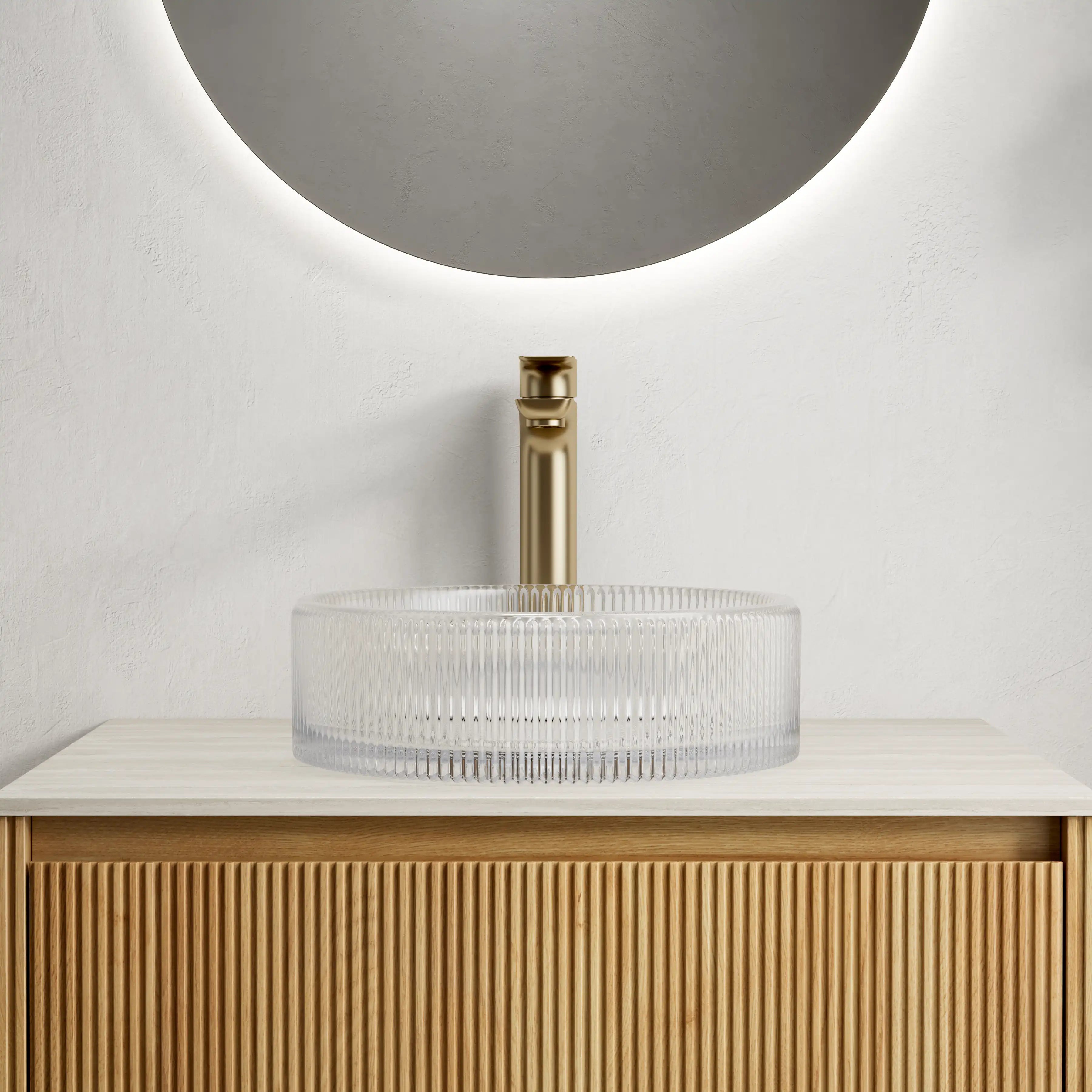 14 inch small sink for bathroom with fluted glass design on vanity | Ace Decor