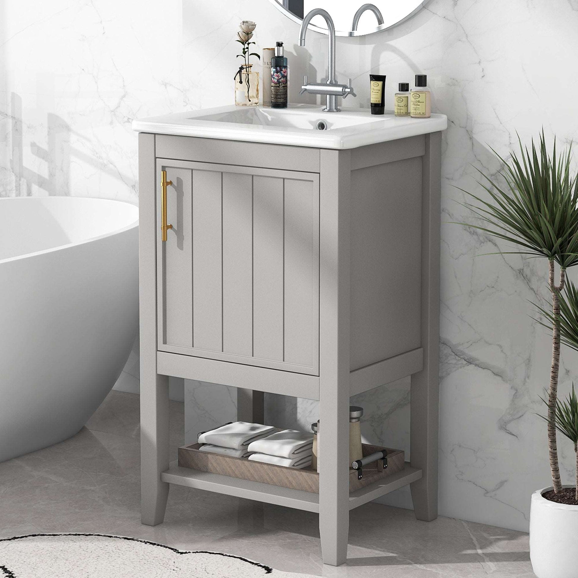 bathroom vanity cabinet open shelf color:grey