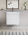 Floating Bathroom Vanity with Resin Top Basin & Soft Close Drawers - Modern Wall-Mounted Storage Cabinet color: White