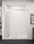 Front view of a 60 x 76 frameless glass sliding shower door with chrome hardware | Ace Decor