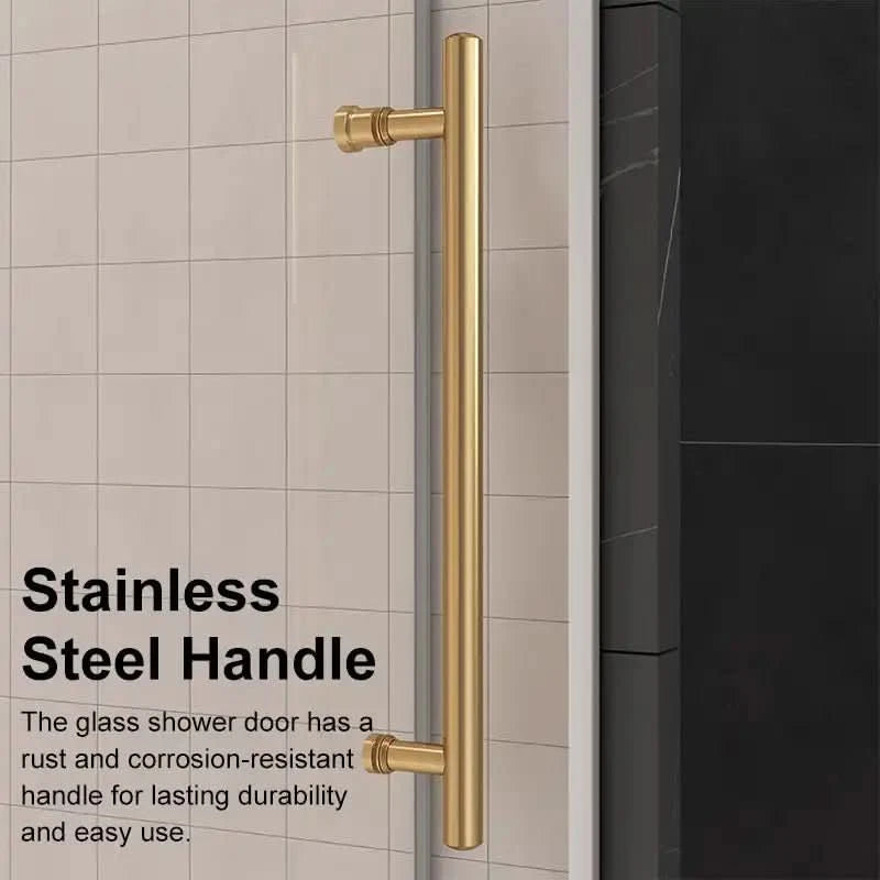 Gorgeous Single Sliding Frameless Shower Door With 3/8 Inch Clear Glass color:brushed gold