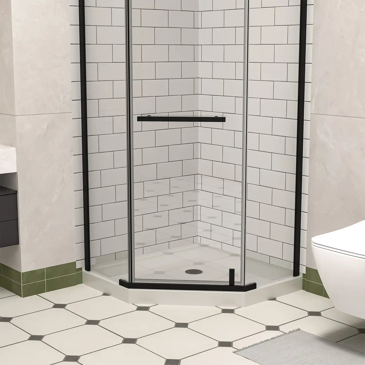 Corner Drain Neo-Angle Shower Base for Tile color:White