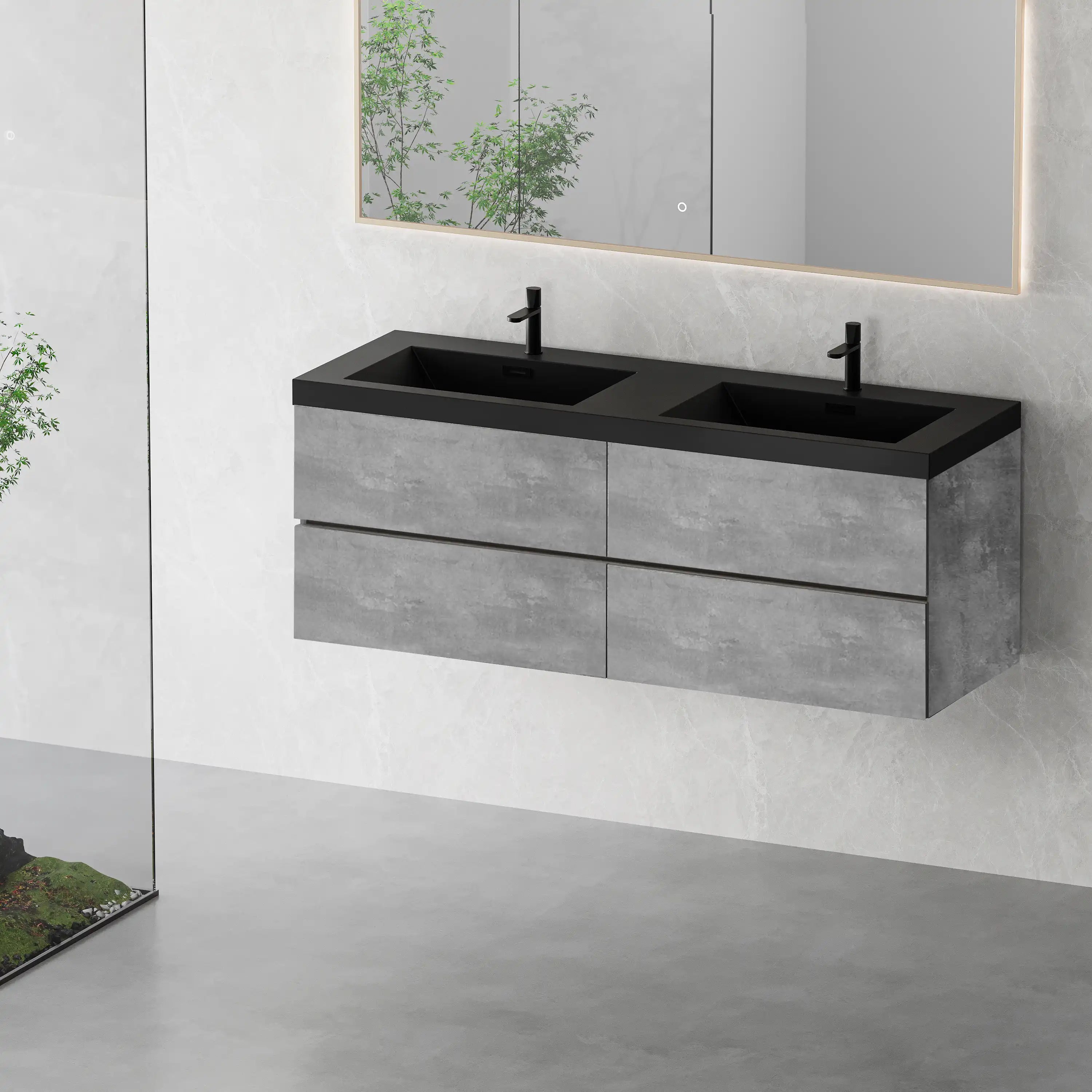 Bathroom vanity detail image showing modern cabinet and sink design