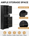 freestanding tall bathroom storage cabinet with one drawers color:black