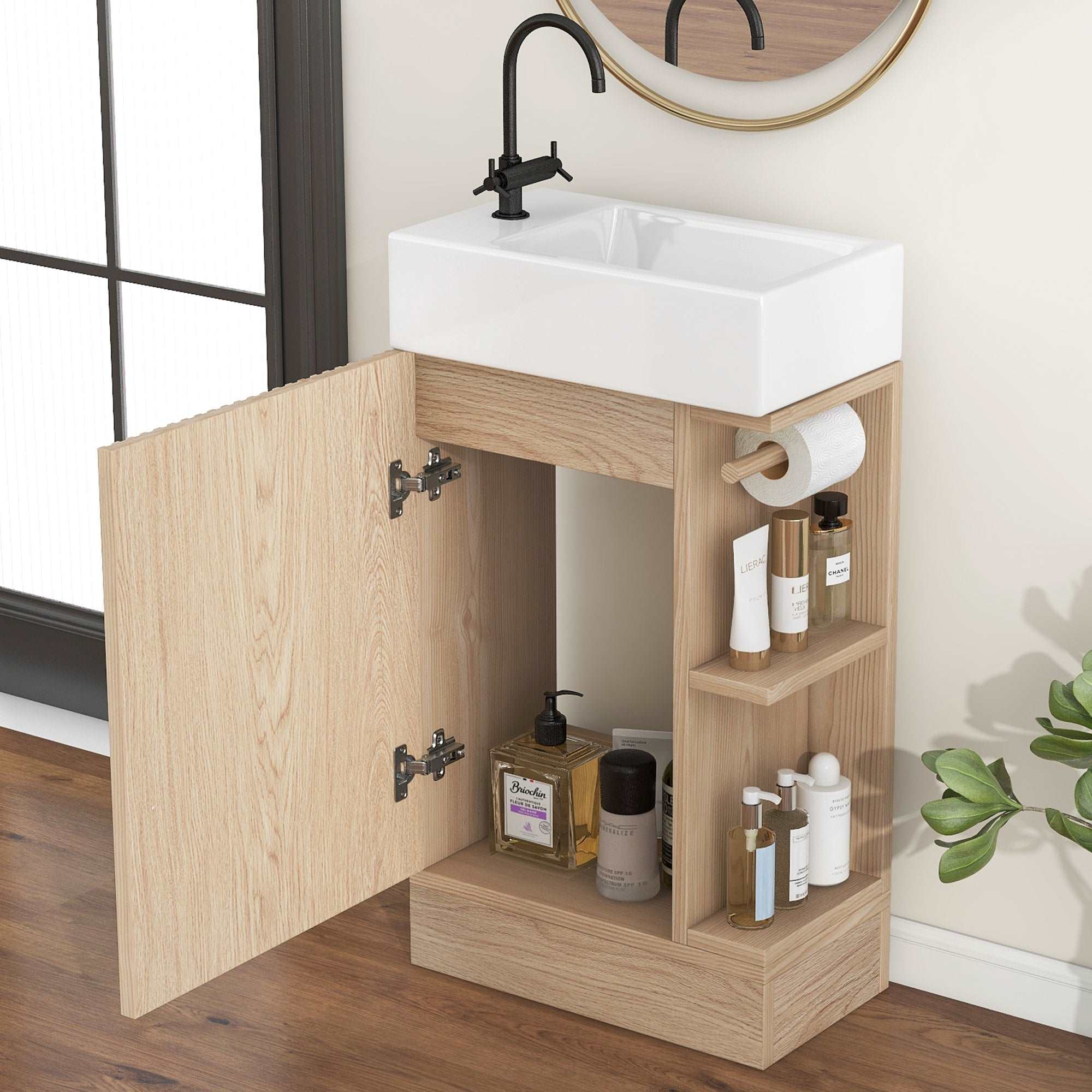 Bathroom Vanity Cabinet with Sink Two-tier Shelf COLOR:walnut