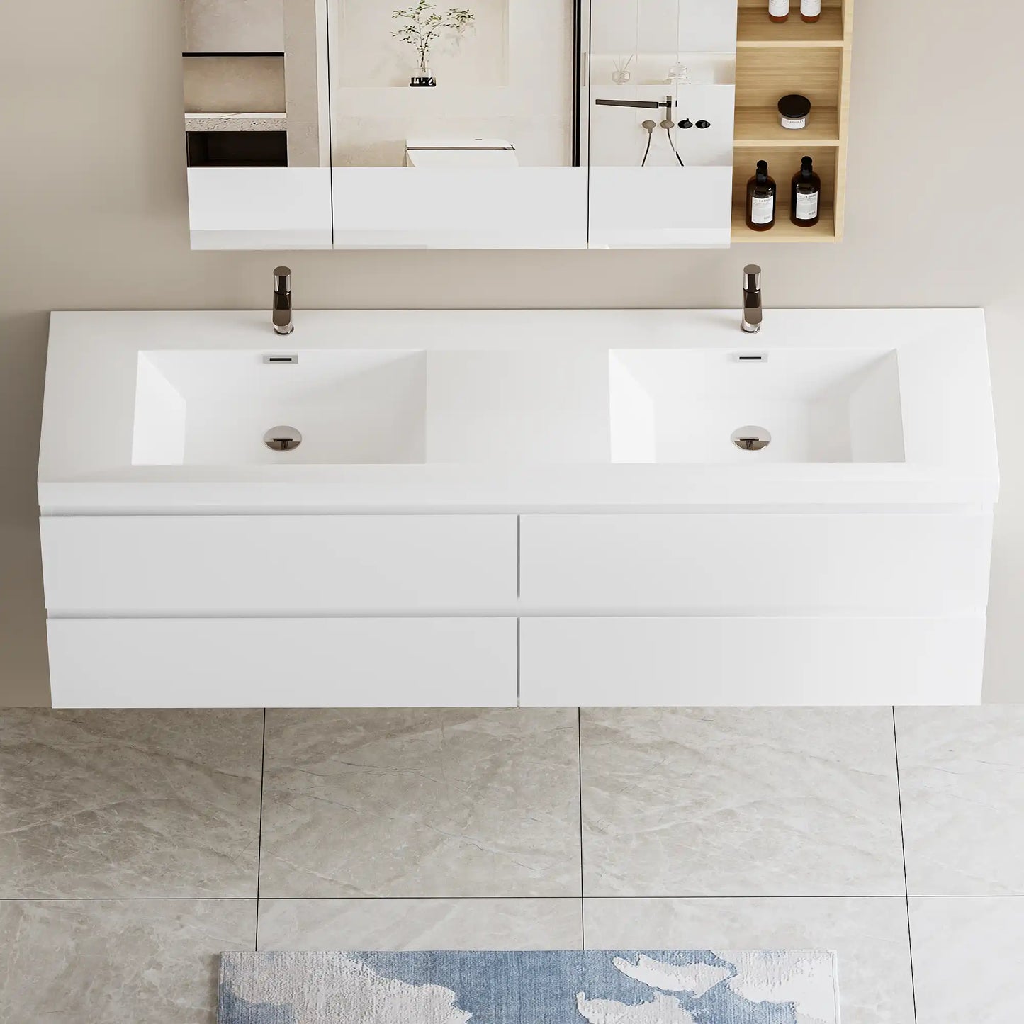 71 X 20 Modern Floating Double Sink Bathroom Vanity - Wall Mounted Storage Cabinet color: White