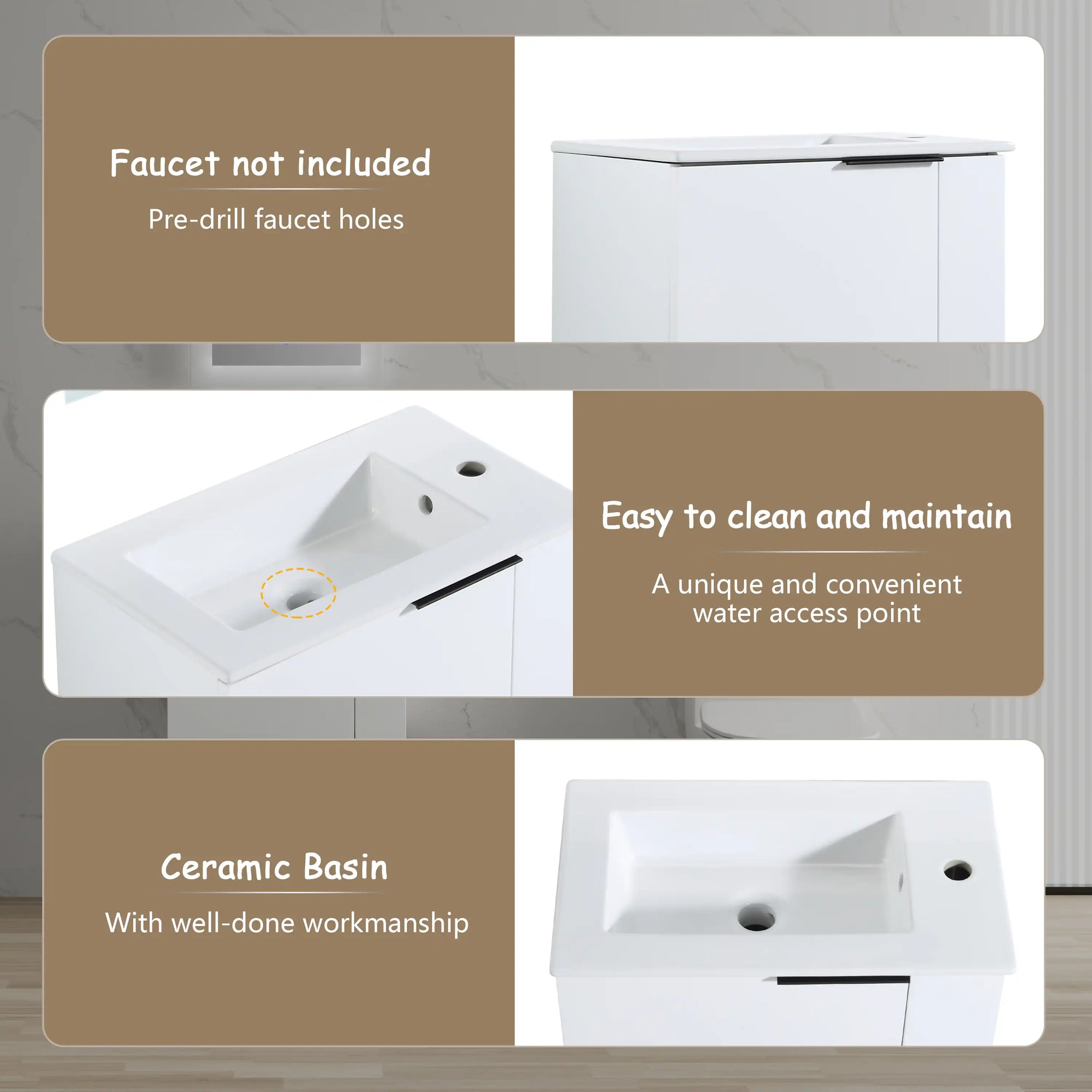 22” Wall-Mounted Floating Bathroom Vanity Sink – 3 Colors, 1 Storage Space, Side Faucet