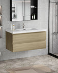 Floating Bathroom Vanity with Resin Top Basin & Soft Close Drawers - Modern Wall-Mounted Storage Cabinet color: Oak