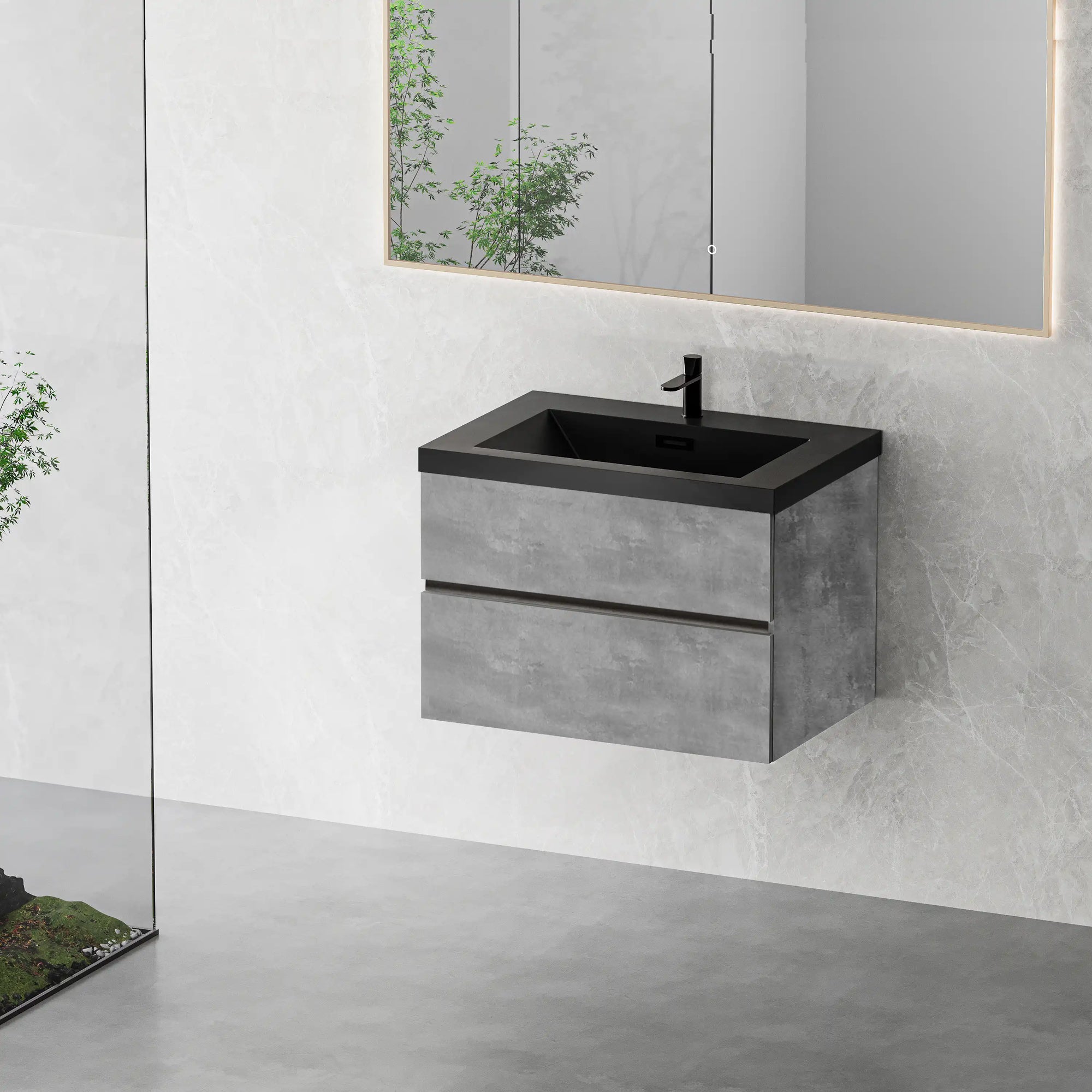 23&#39;&#39;-47&#39;&#39; Floating Dark Grey Corner Vanity with Matte Black Sink - 2 Soft Close Drawers