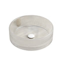 14 inch clear textured glass small sink for bathroom with center drain | Ace Decor