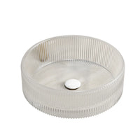 14 inch clear textured glass small sink for bathroom with center drain | Ace Decor