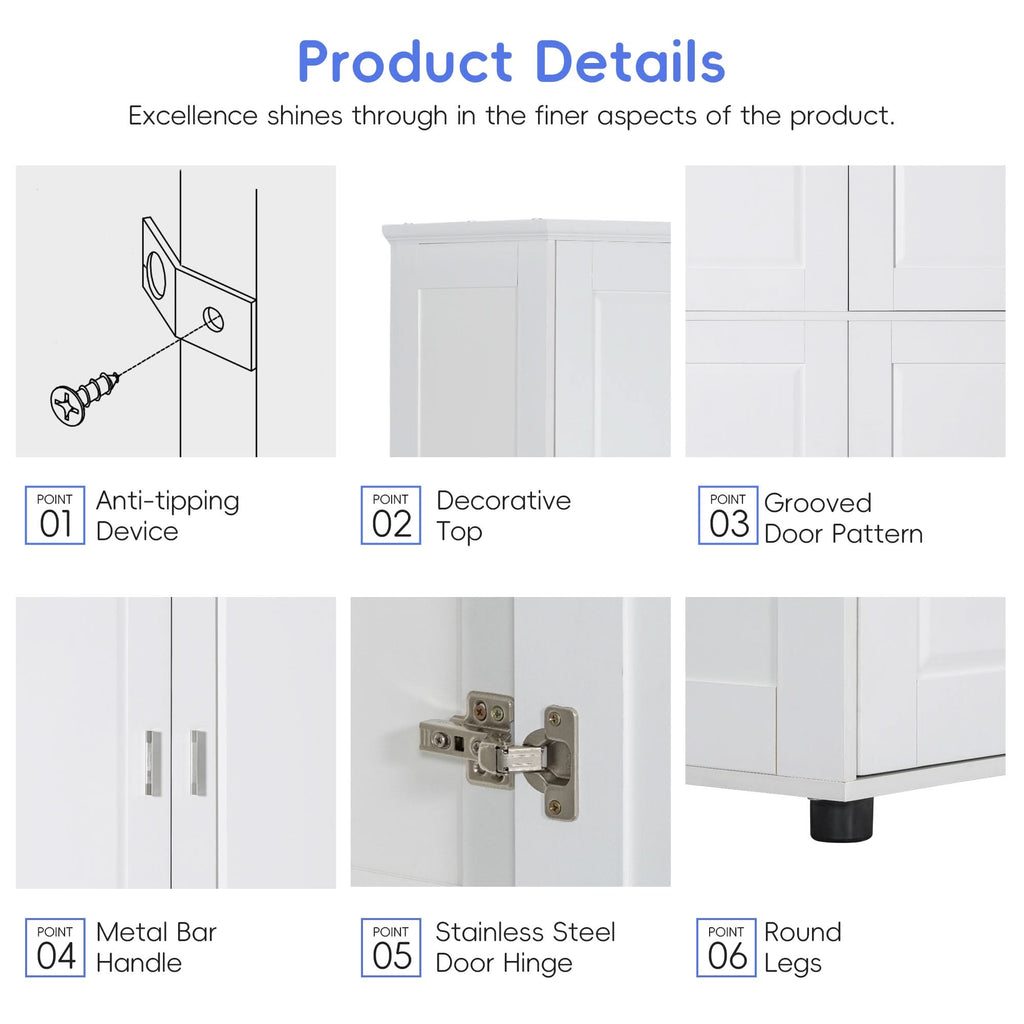 Product Details of the 62”(H) Freestanding Bathroom Floor Storage Cabinet.