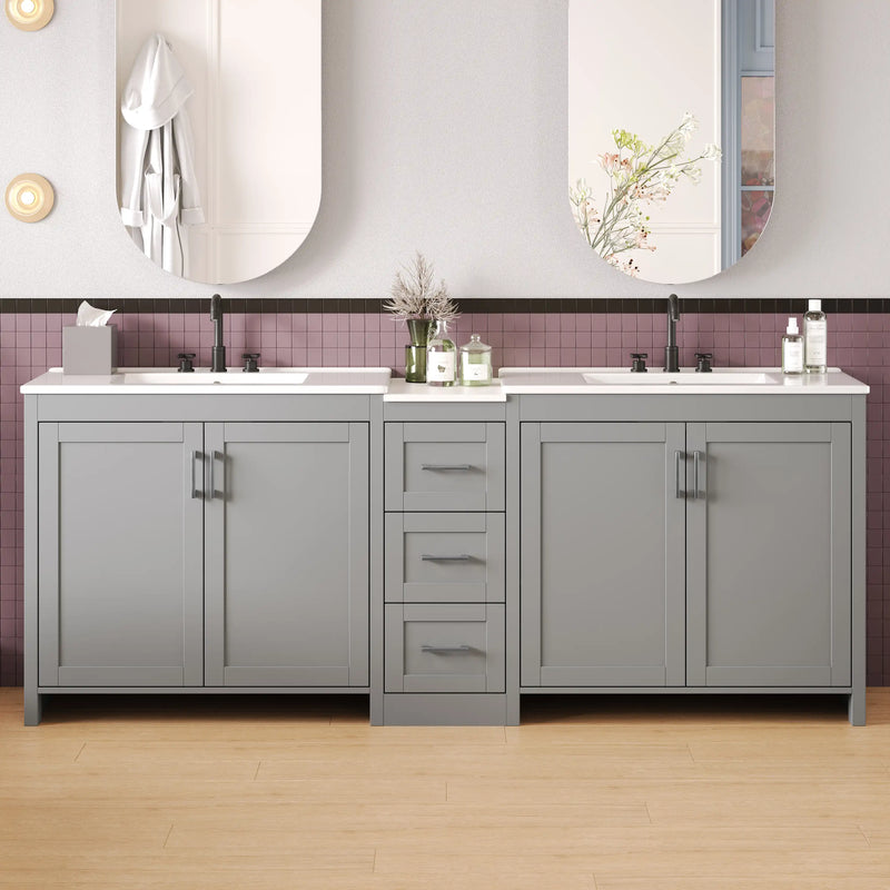 Elysian 84" Freestanding Bathroom Vanity with Double Sinks – Grey