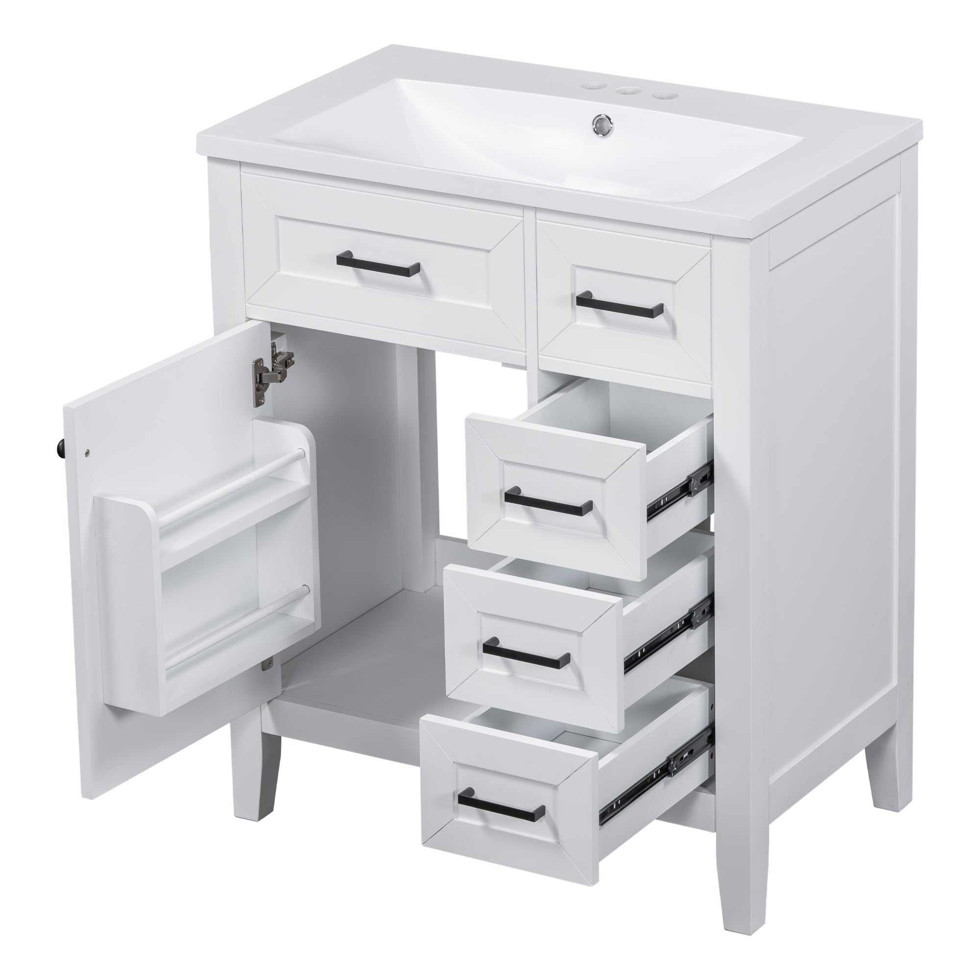 30&quot; Bathroom Vanity with Sink Combo, White Bathroom Cabinet with Drawers