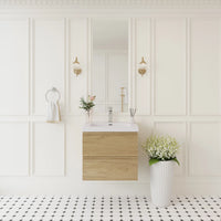Oakmere Series 24" Natural Oak Bathroom Floating Vanity with Resin Sink & 2 Soft-Close Drawers