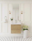 Oakmere Series 24" Natural Oak Bathroom Floating Vanity with Resin Sink & 2 Soft-Close Drawers