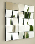 Side angle of 24-inch modern entryway mirror and bench wall mirror showing 3D faceted tiles | Ace Decor