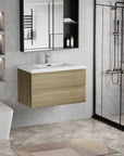 Floating Bathroom Vanity with Resin Top Basin & Soft Close Drawers - Modern Wall-Mounted Storage Cabinet color: Oak