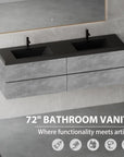 Grey floating vanity 72 x 19 featuring dual sinks in modern bathroom | Ace Decor
